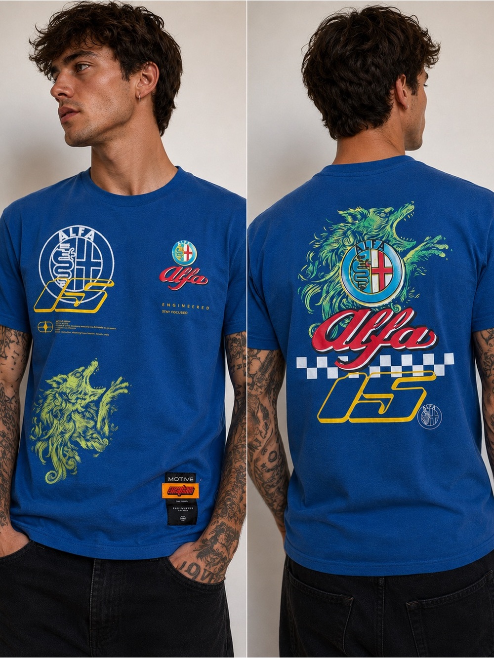 Motive x Alfa Romeo Graphic T-Shirt Blue Racing Tee Size Small